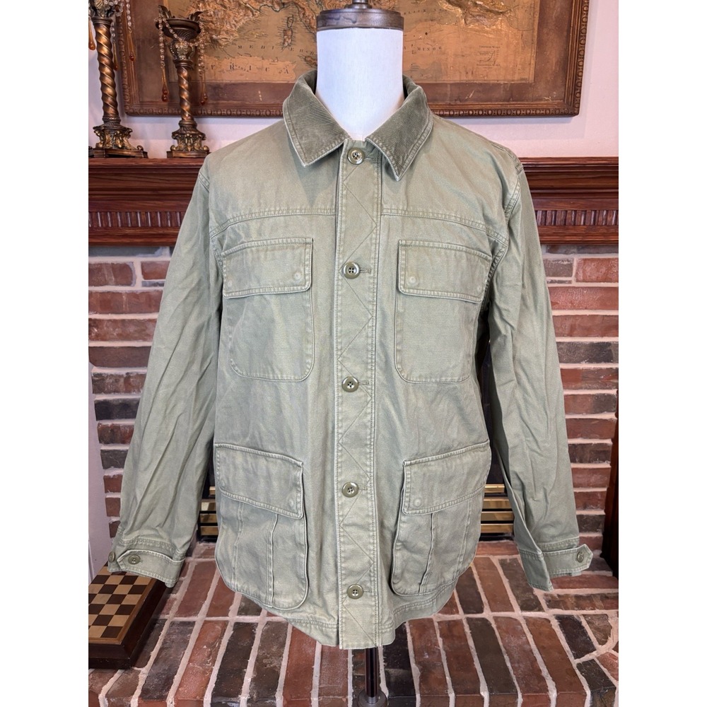 J Crew Utility Jacket XL Olive Military‎ Green Pockets Button Corduroy Collar